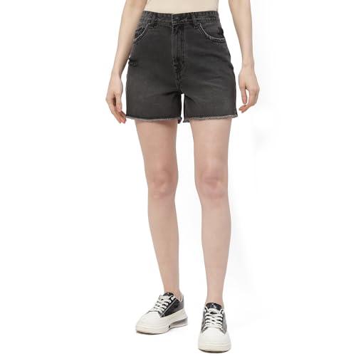 madame mild distressed black denim shorts