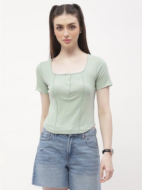 madame mint green regular fit crop top