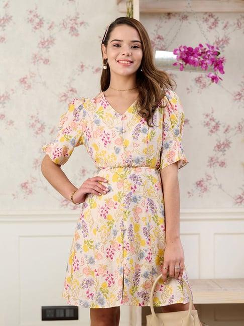 madame multicolor floral print a line dress