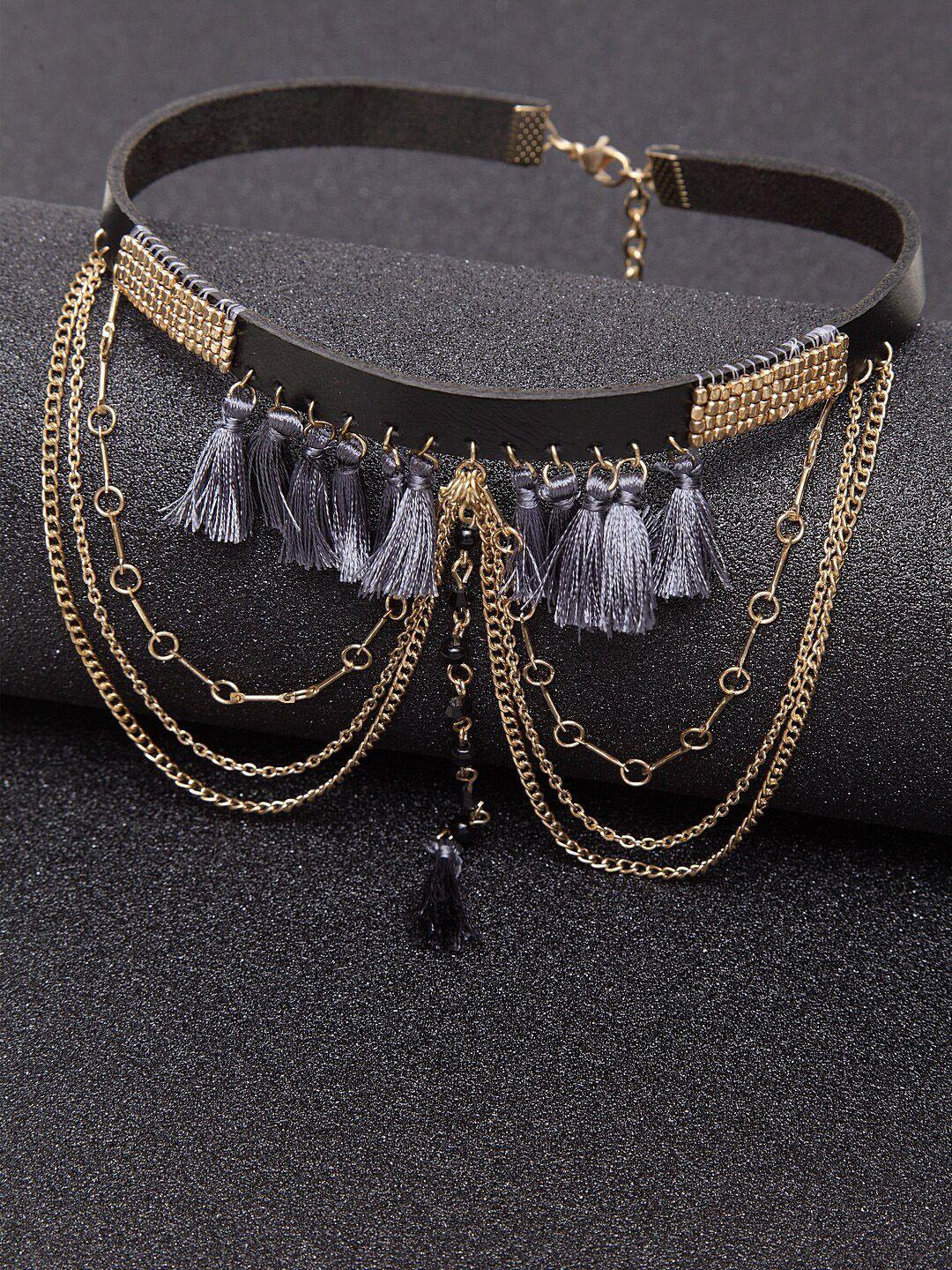 madame multistrand metal tassel choker necklace