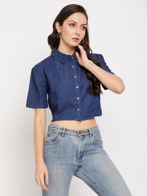 madame navy regular fit crop shirt