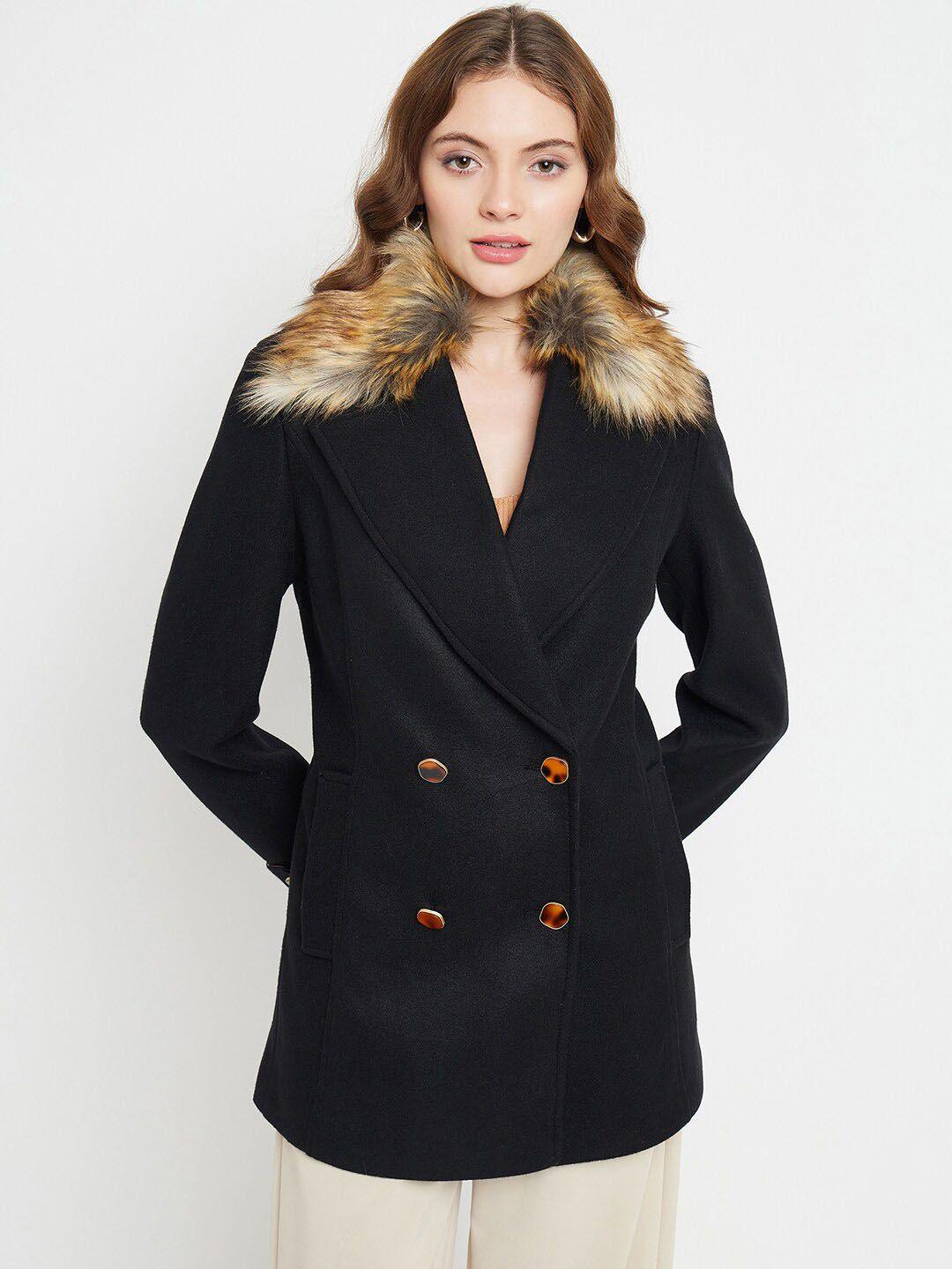 madame notched lapel collar double breasted pea coat