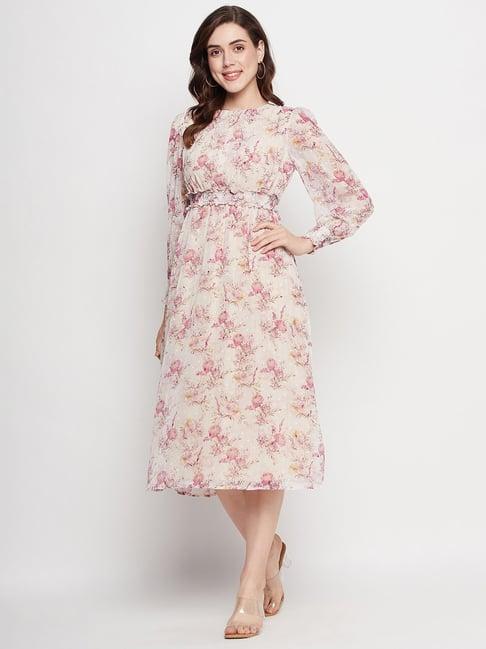 madame off white floral print midi dress