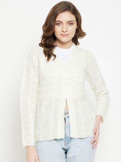 madame off white textured cardigan