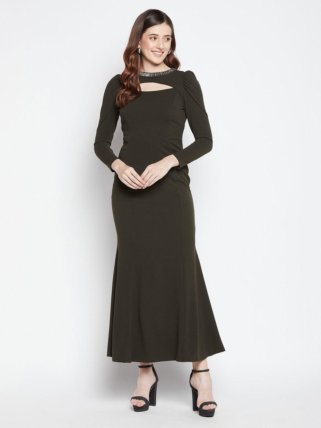 madame olive green maxi dress