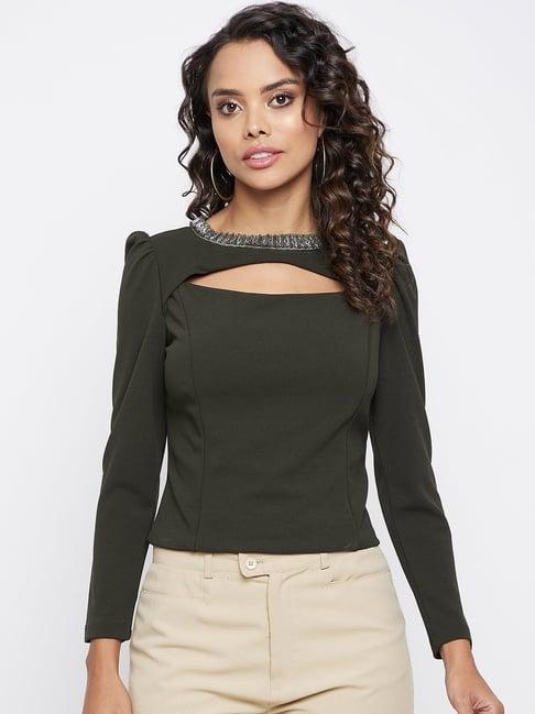 madame olive green regular fit top