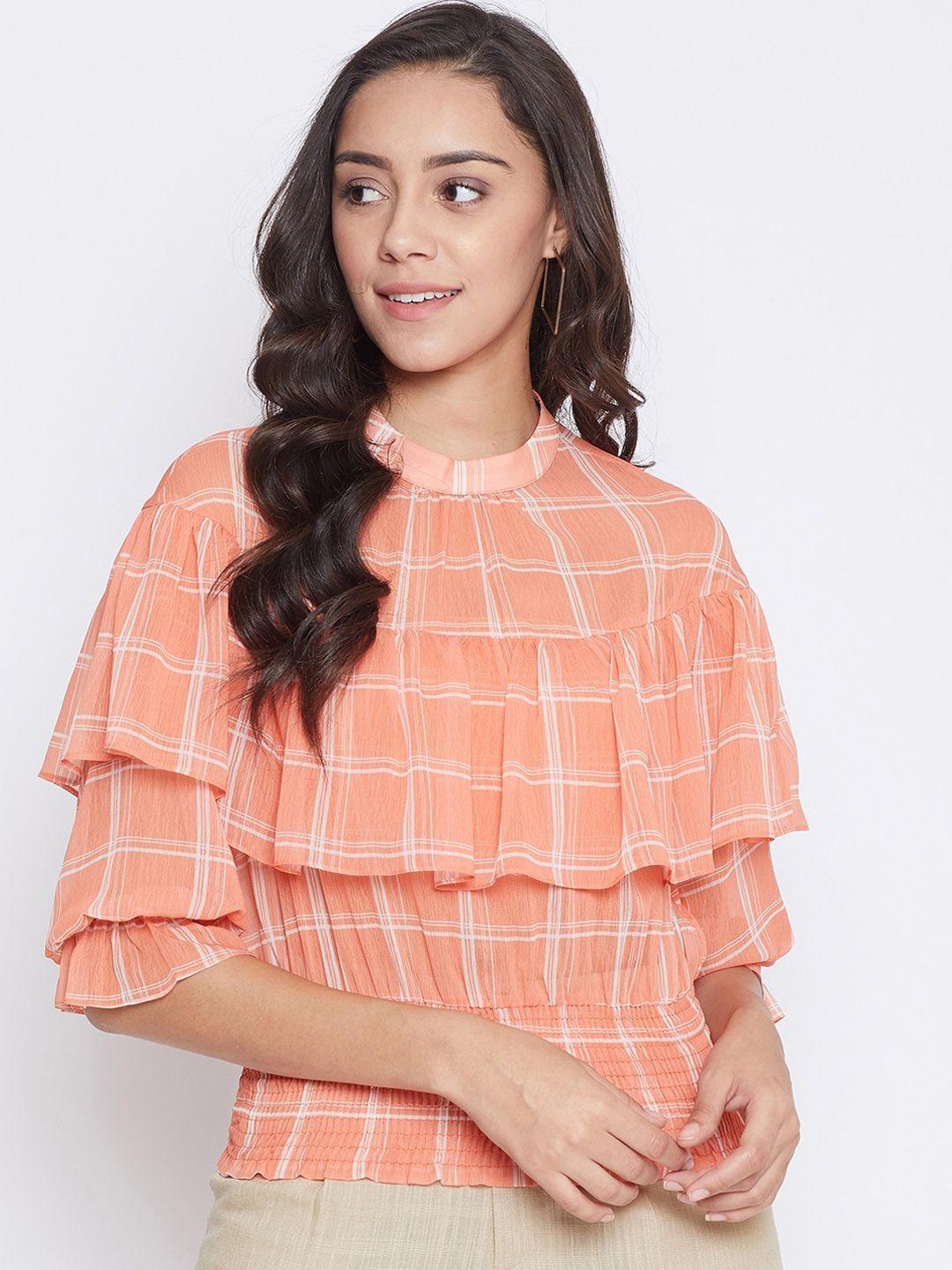 madame orange checked tiered top