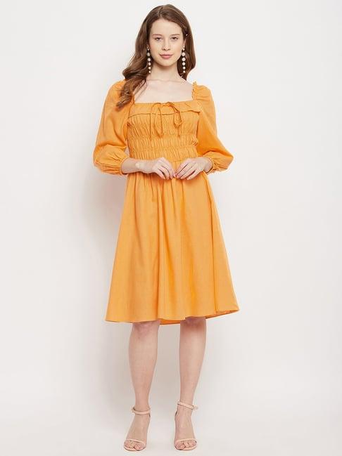 madame orange midi a line dress