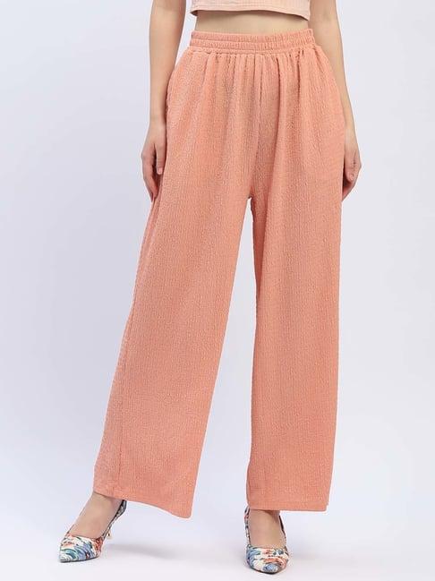 madame orange textured pattern flared pants