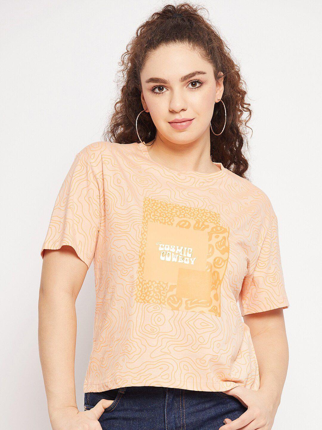 madame peach-coloured print boxy top