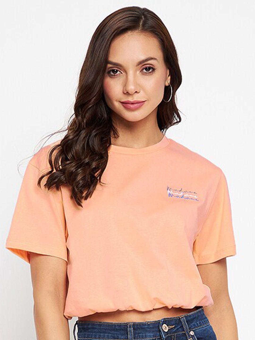 madame peach-coloured solid crop top