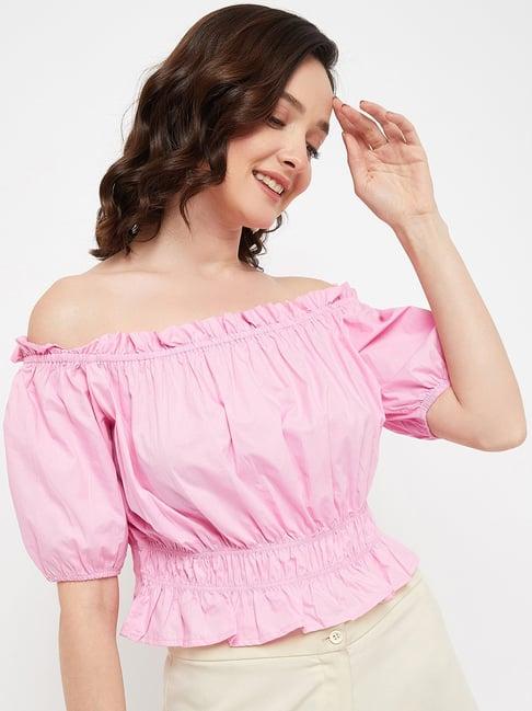 madame pink cotton regular fit crop top