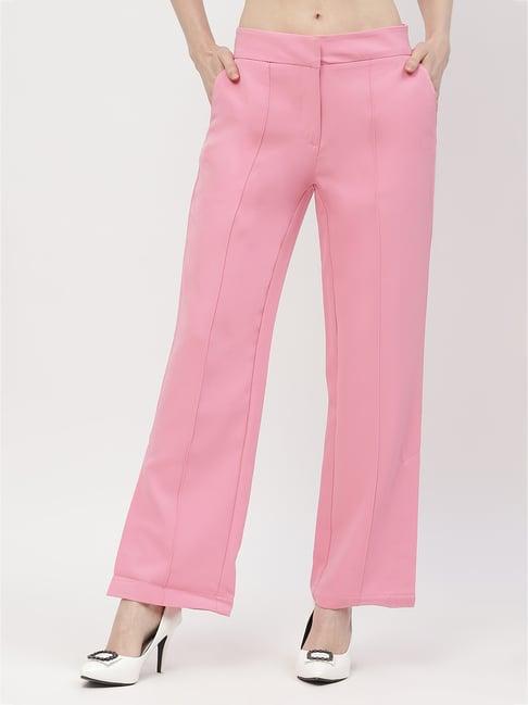 madame pink cotton regular fit mid rise trousers