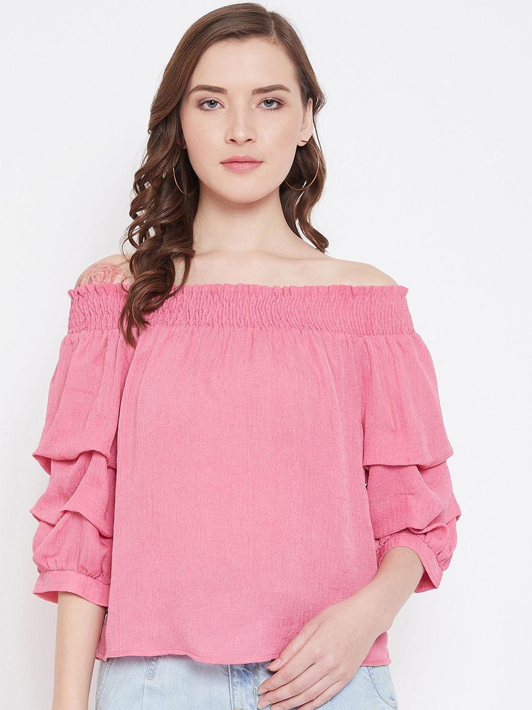 madame pink off-shoulder layered bardot top