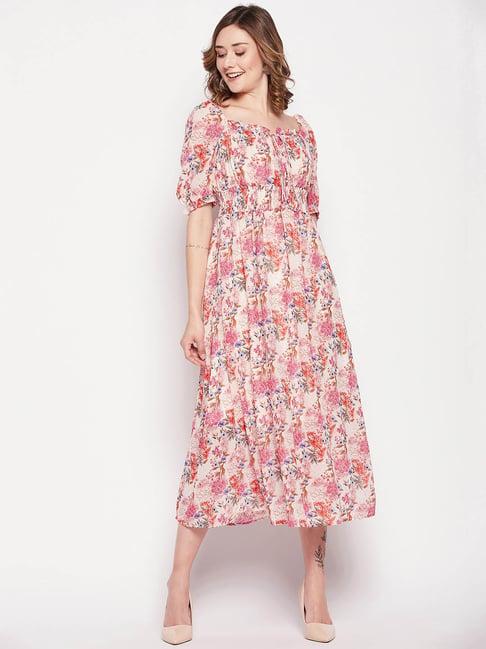 madame pink printed fit & flare dress