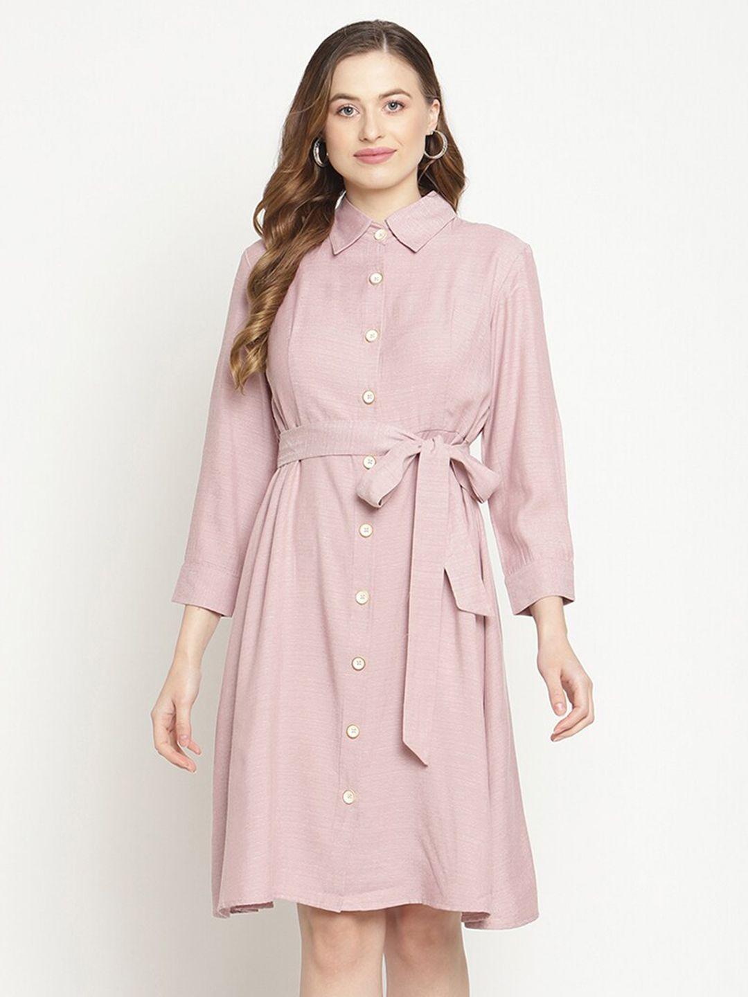 madame pink solid shirt dress