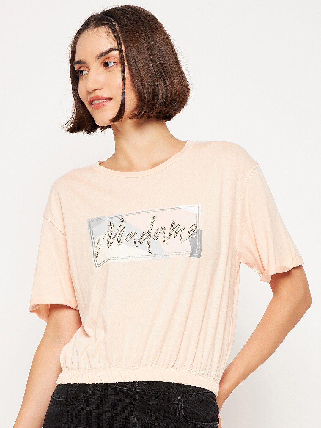 madame printed drop shoulder sleeves cotton blouson top