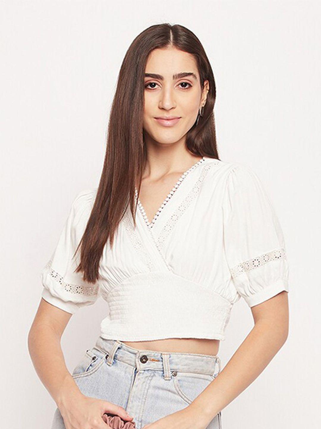 madame puff sleeves cotton wrap crop top