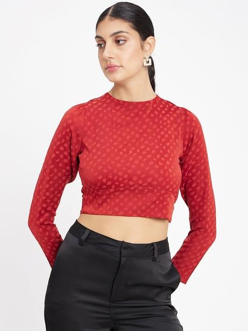 madame red printed crop top