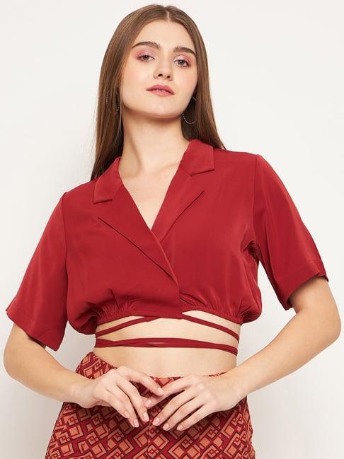 madame red regular fit crop top