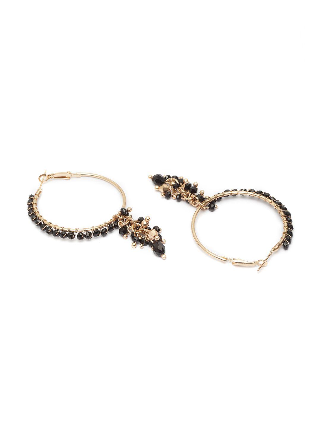 madame rose-gold plated & black circular handcrafted hoop earrings