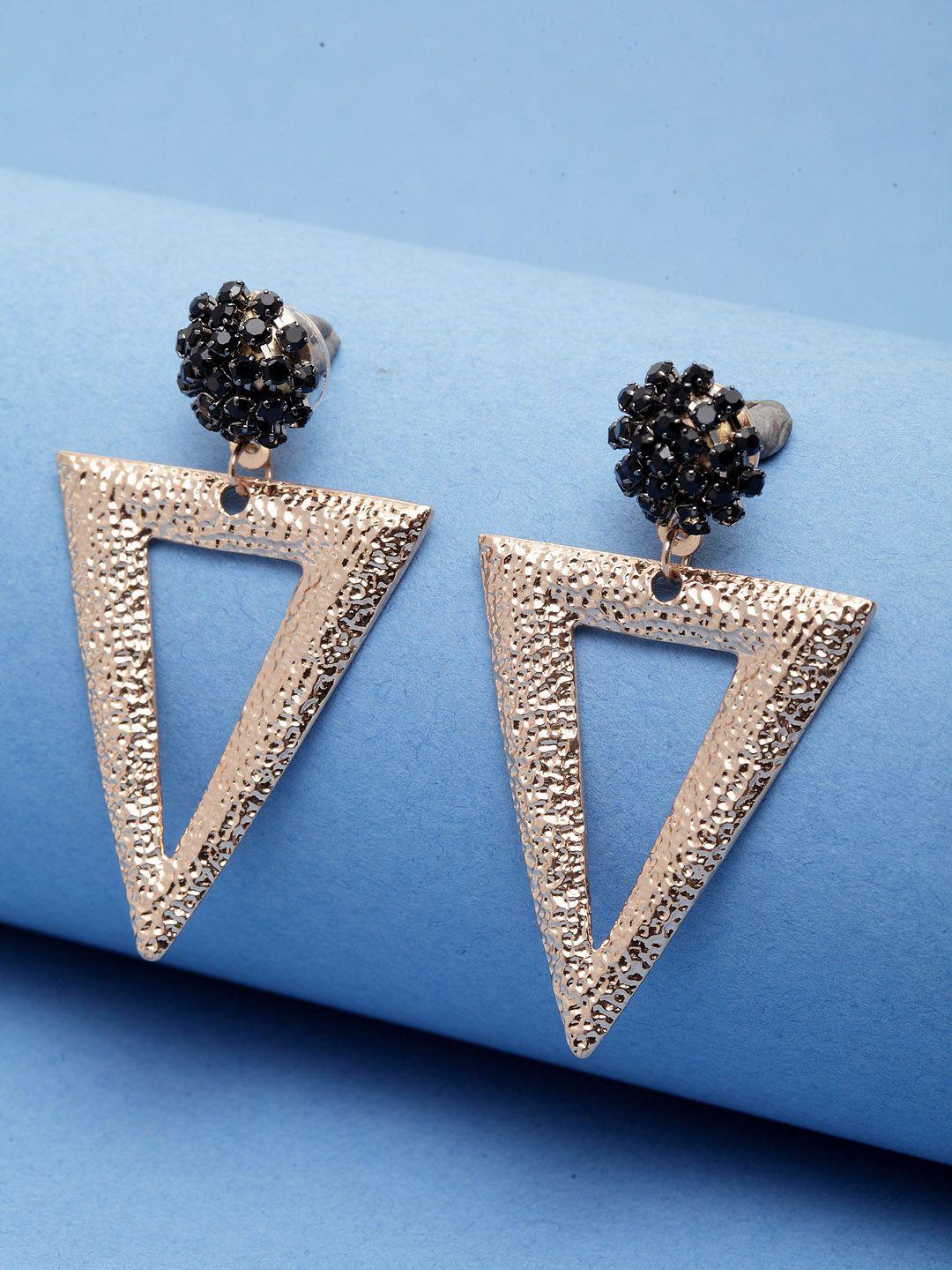 madame rose gold-plated & black triangular drop earrings