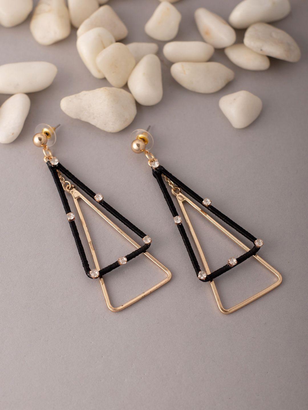 madame rose gold-plated triangular shaped contemporary drop earrings
