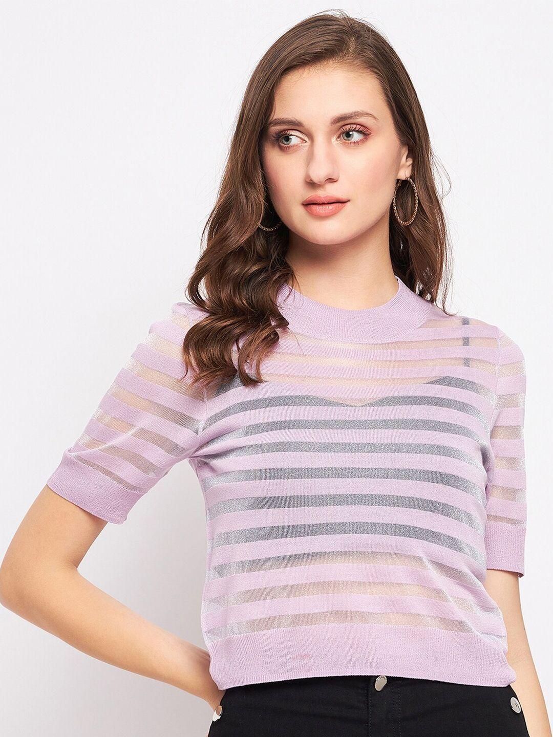 madame round neck striped sheer regular top