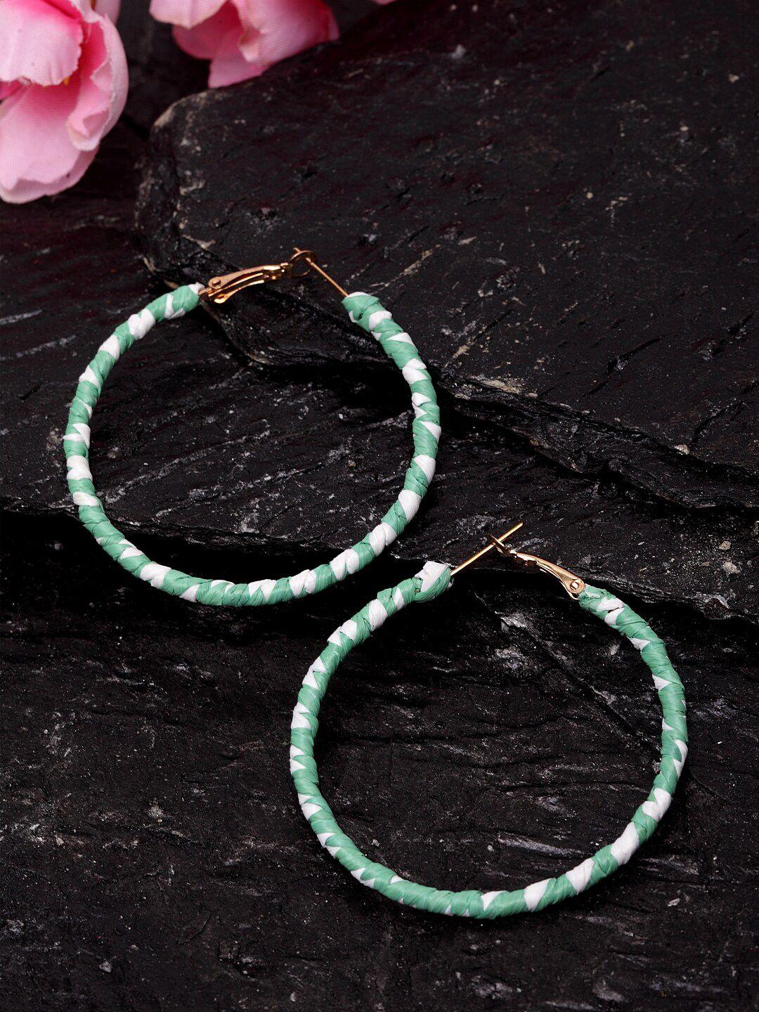 madame sea green & white raffia wrapped circular hoop earrings