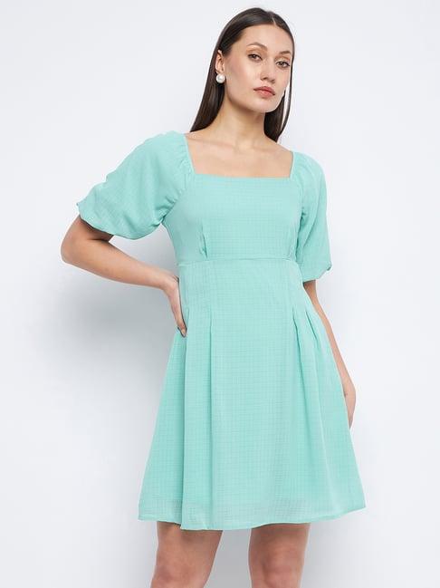 madame sea green checks a line dress