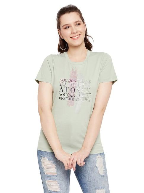 madame sea green cotton graphic print t-shirt