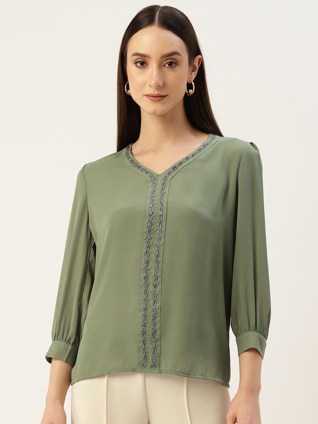 madame sequin embellished v-neck top