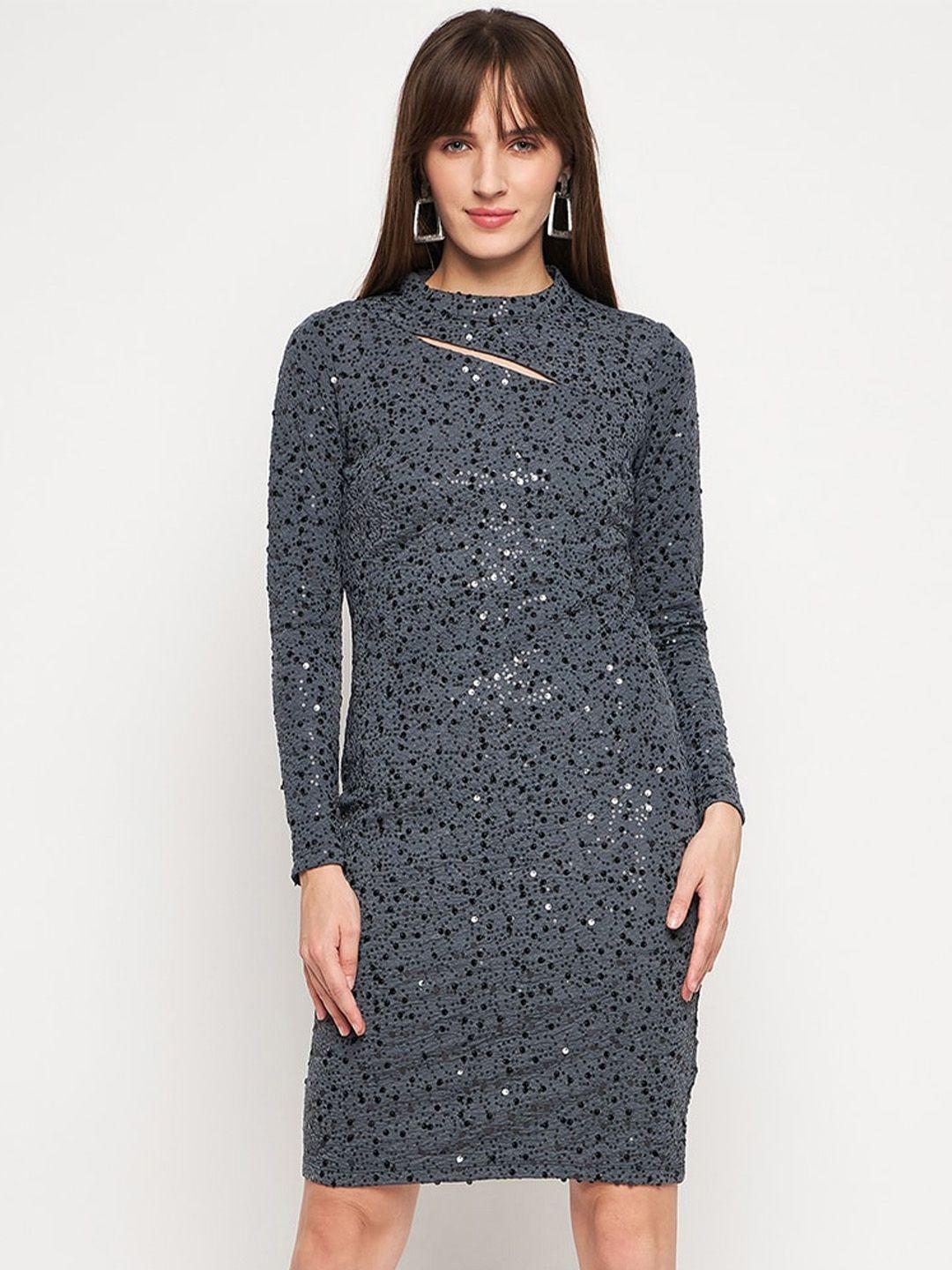 madame sequinned embellished long sleeves cut-out sheath dress