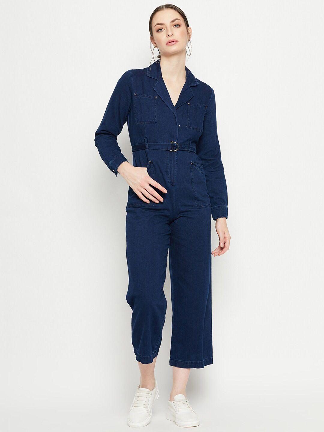 madame shirt collar long sleeves pure cotton basic jumpsuit