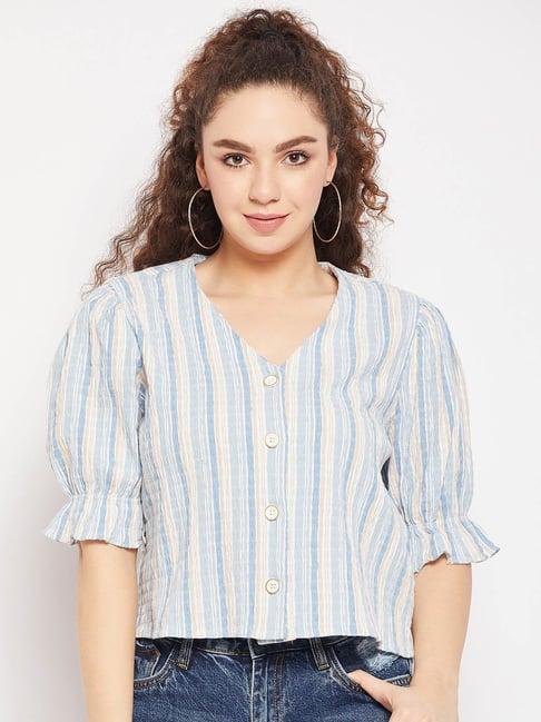 madame sky blue cotton striped top