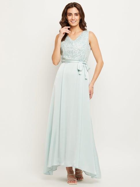 madame sky blue embellished maxi dress