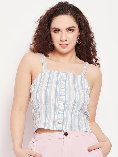 madame sky blue stripes crop top