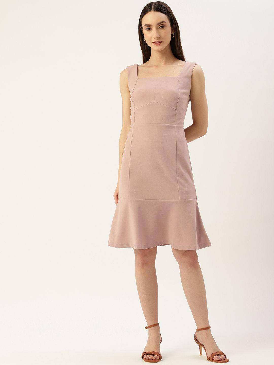 madame solid square neck a-line dress