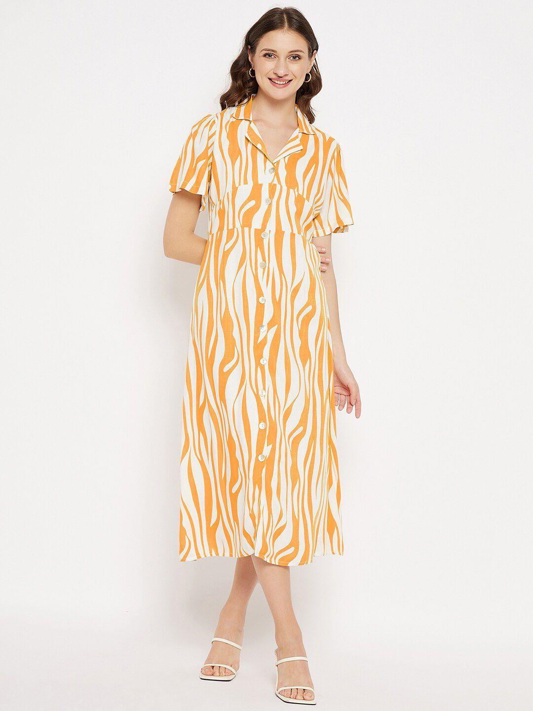 madame spread collar abstract printed midi shirt dress