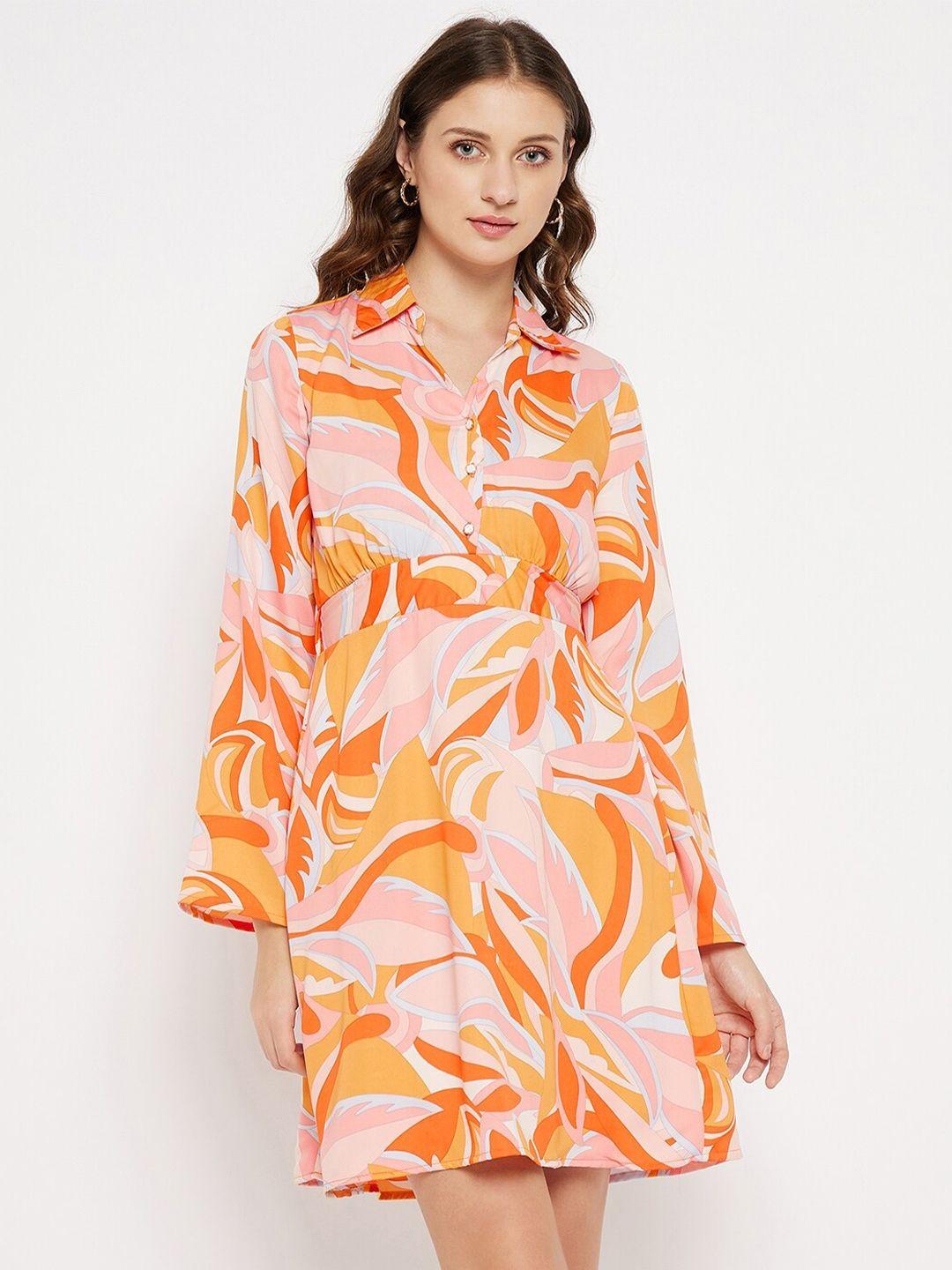 madame spread collar abstract printed shirt dress