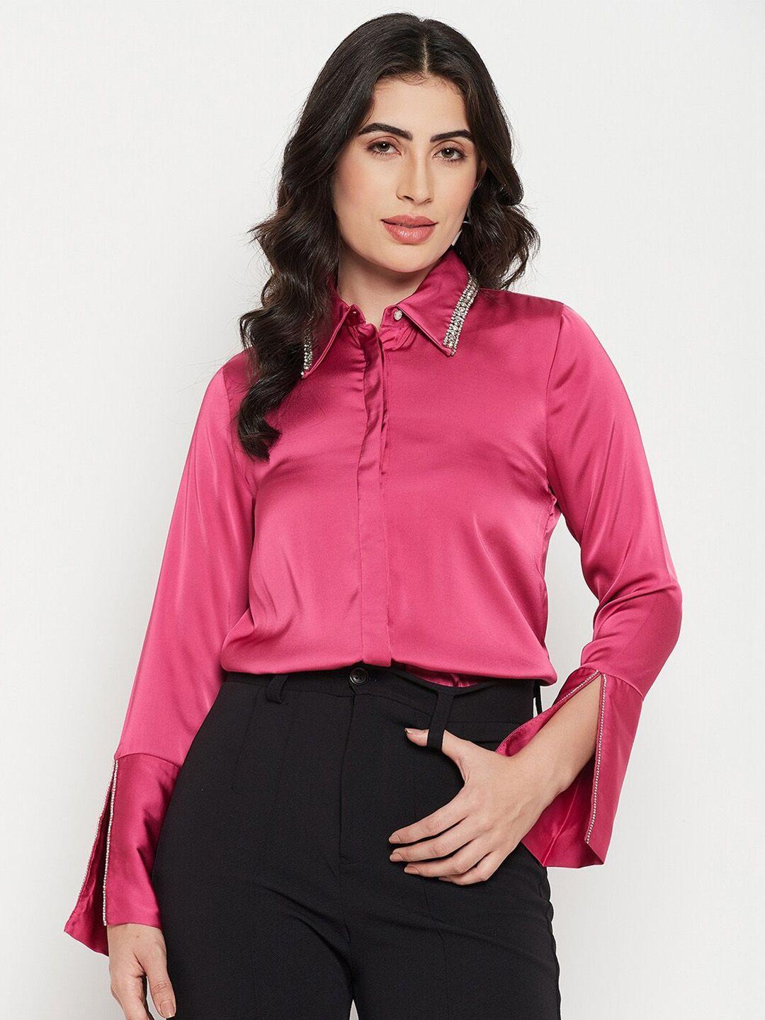 madame spread collar embellished casual shirt