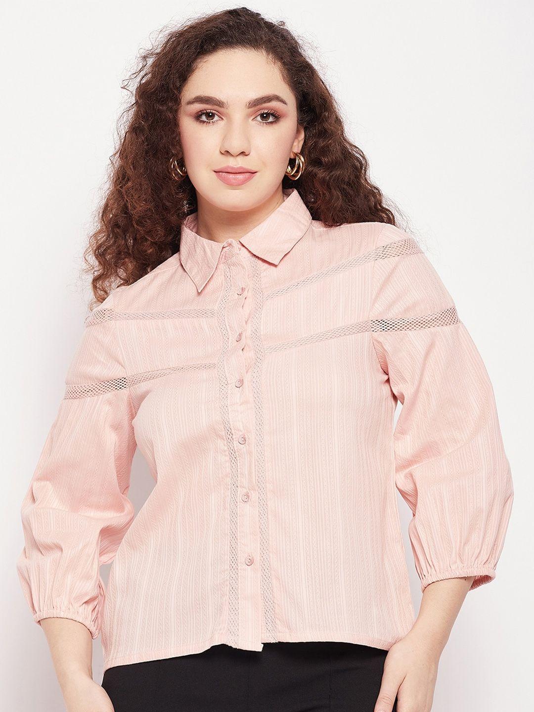 madame striped spread collar casual shirt