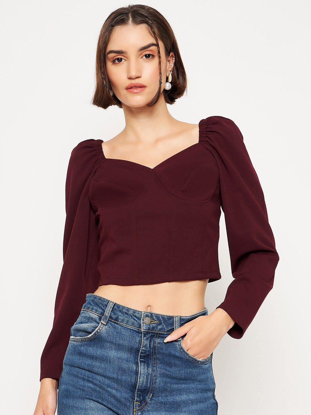 madame sweetheart neck puff sleeves crop top