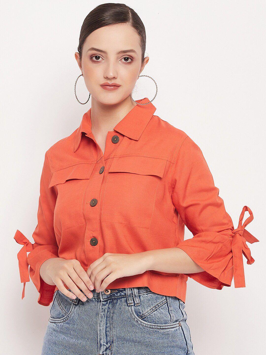 madame tie-up bell sleeves shirt style crop top