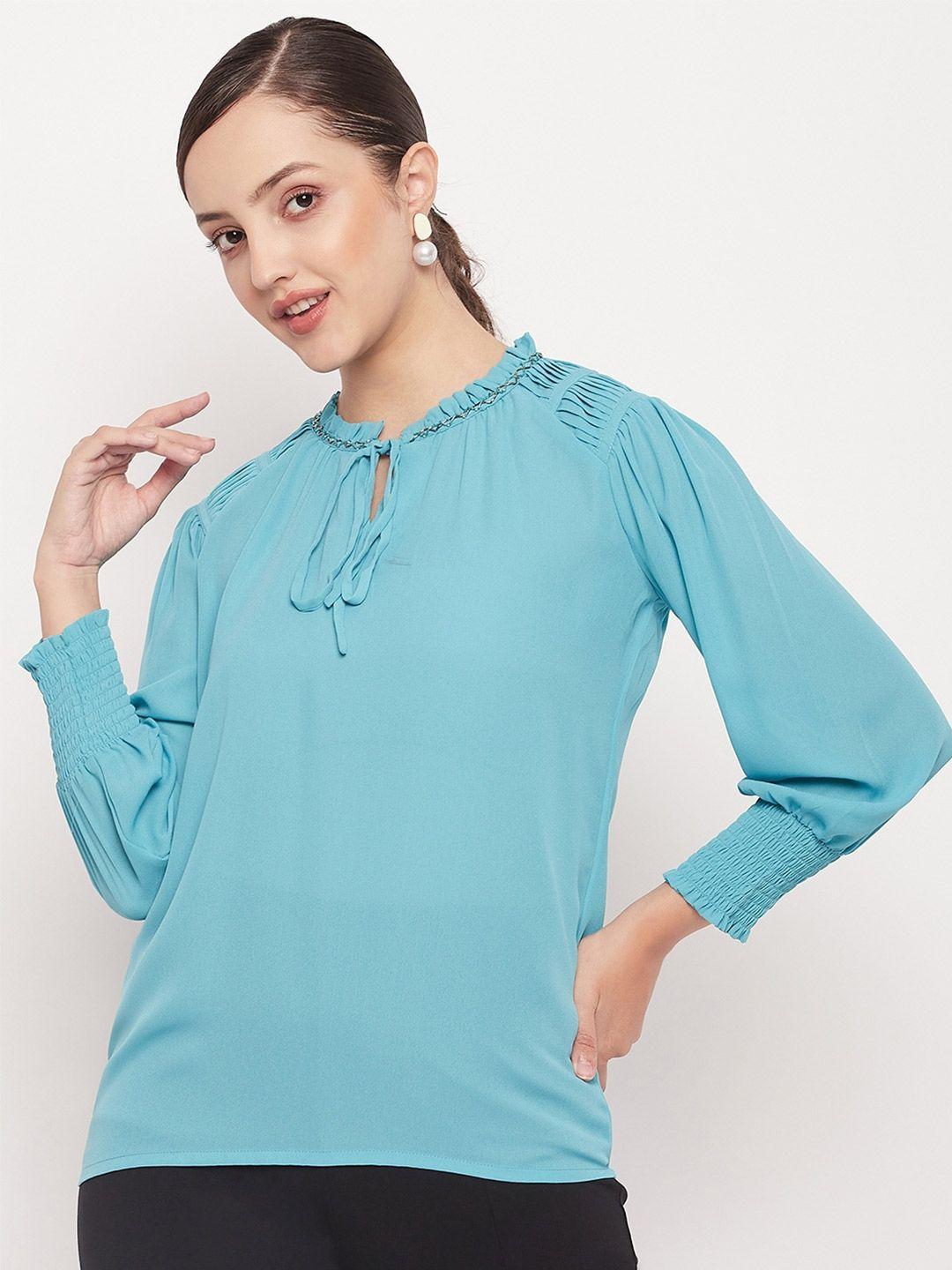 madame tie-up neck puff sleeves cotton top