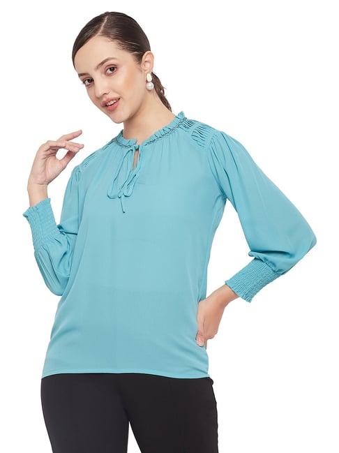 madame turquoise cotton embellished top