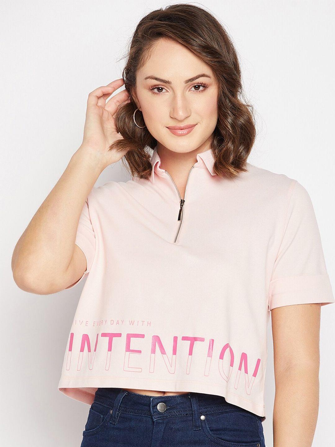 madame typography printed shirt collar cotton crop top