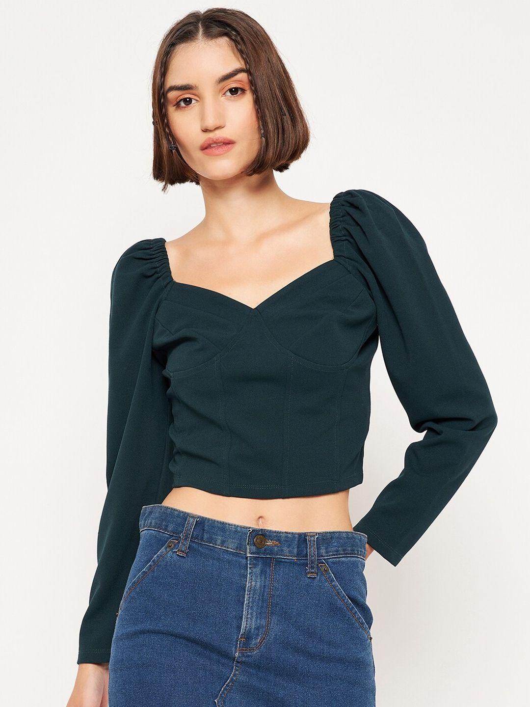 madame v-neck puff sleeves crop top