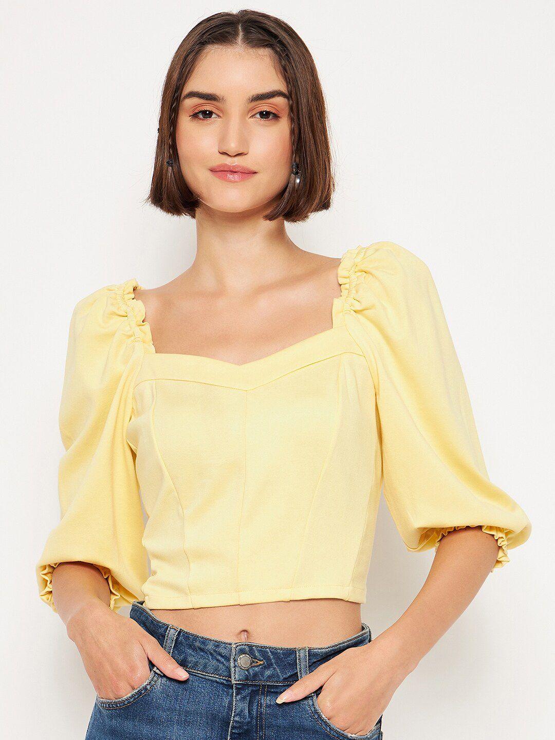 madame v-neck puff sleeves crop top