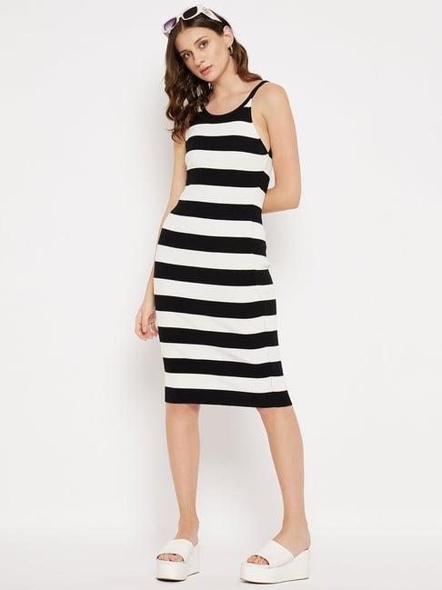 madame white & black cotton stripes bodycon dress